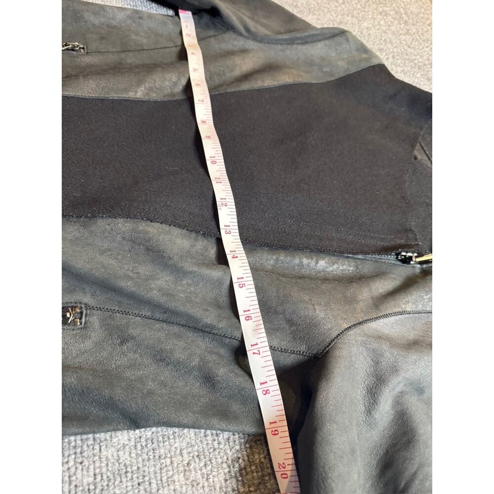 Elie Tahari Lamb Leather Moto Jacket Black Gray Asymmetric Zip Women's Medium - Picture 13 of 14